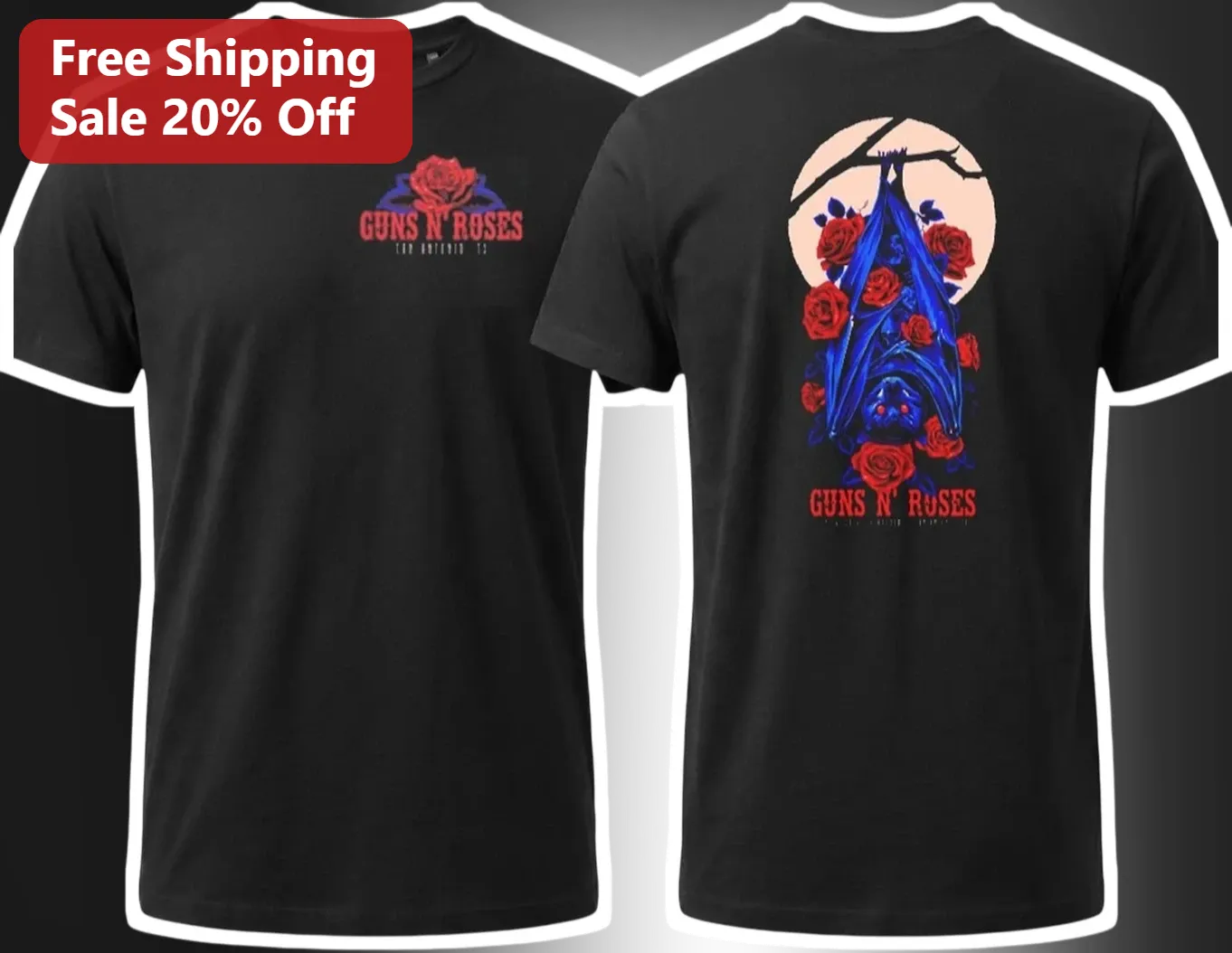 Guns N' Roses Gothic Rock Band Tee Black Cotton Graphic Shirt for Men Women