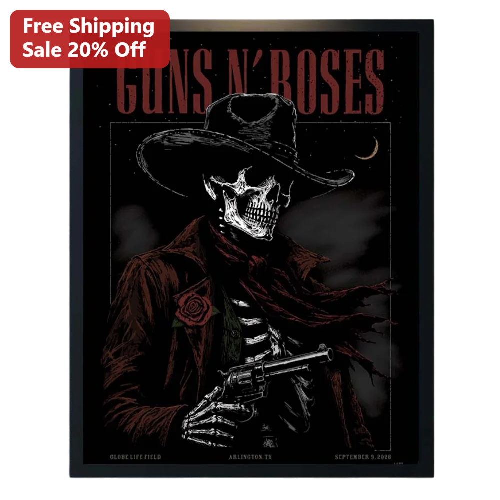 Guns N Roses Poster Vintage Western Skeleton Gunslinger Wall Art