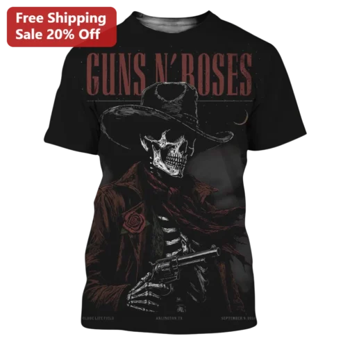 Guns N' Roses Skeleton Cowboy Vintage Rock Graphic Tee Western Gothic Band Shirt