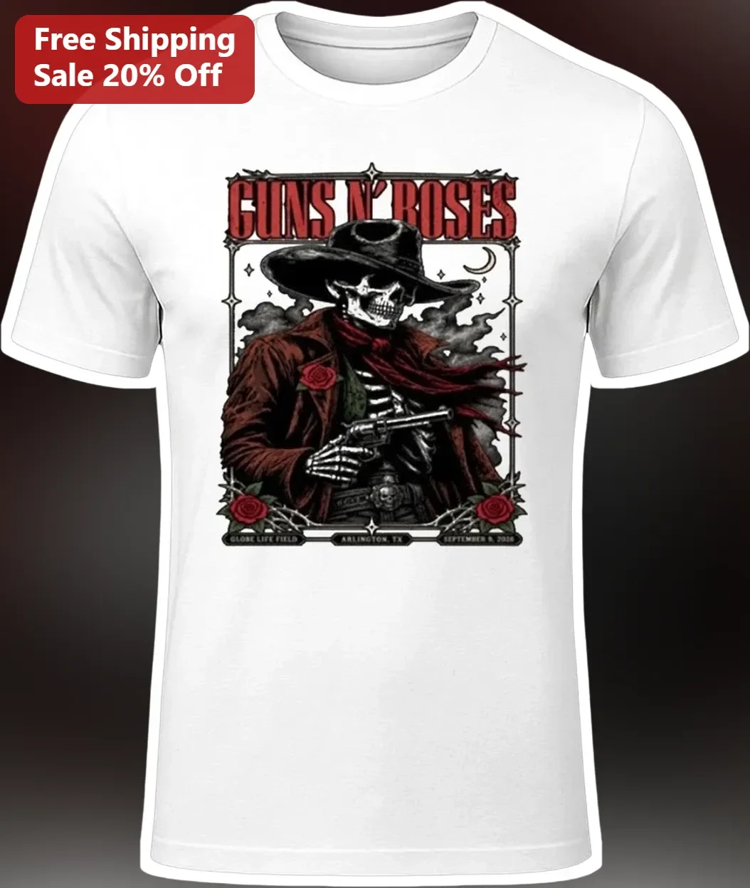Guns N' Roses Skeleton Cowboy Western Gothic Graphic Tee Vintage Rock Band Shirt