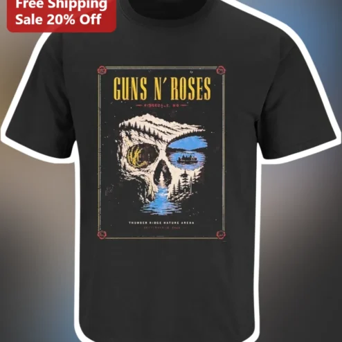 Guns N' Roses Vintage Concert Poster Skull Graphic Tee Classic Rock Band Shirt
