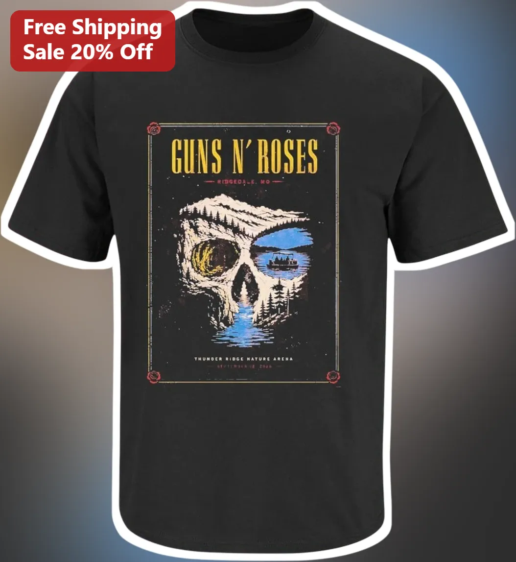 Guns N' Roses Vintage Concert Poster Skull Graphic Tee Classic Rock Band Shirt