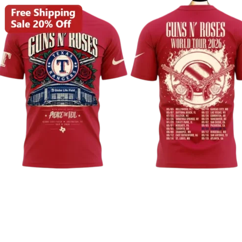 Guns N Roses World Tour 2026 Texas Rangers Mashup Graphic Tee