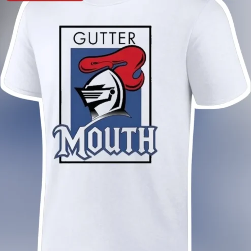 Gutter Mouth Tee Funny Medieval Knight Helmet Graphic T-Shirt for Punk Rock Fans