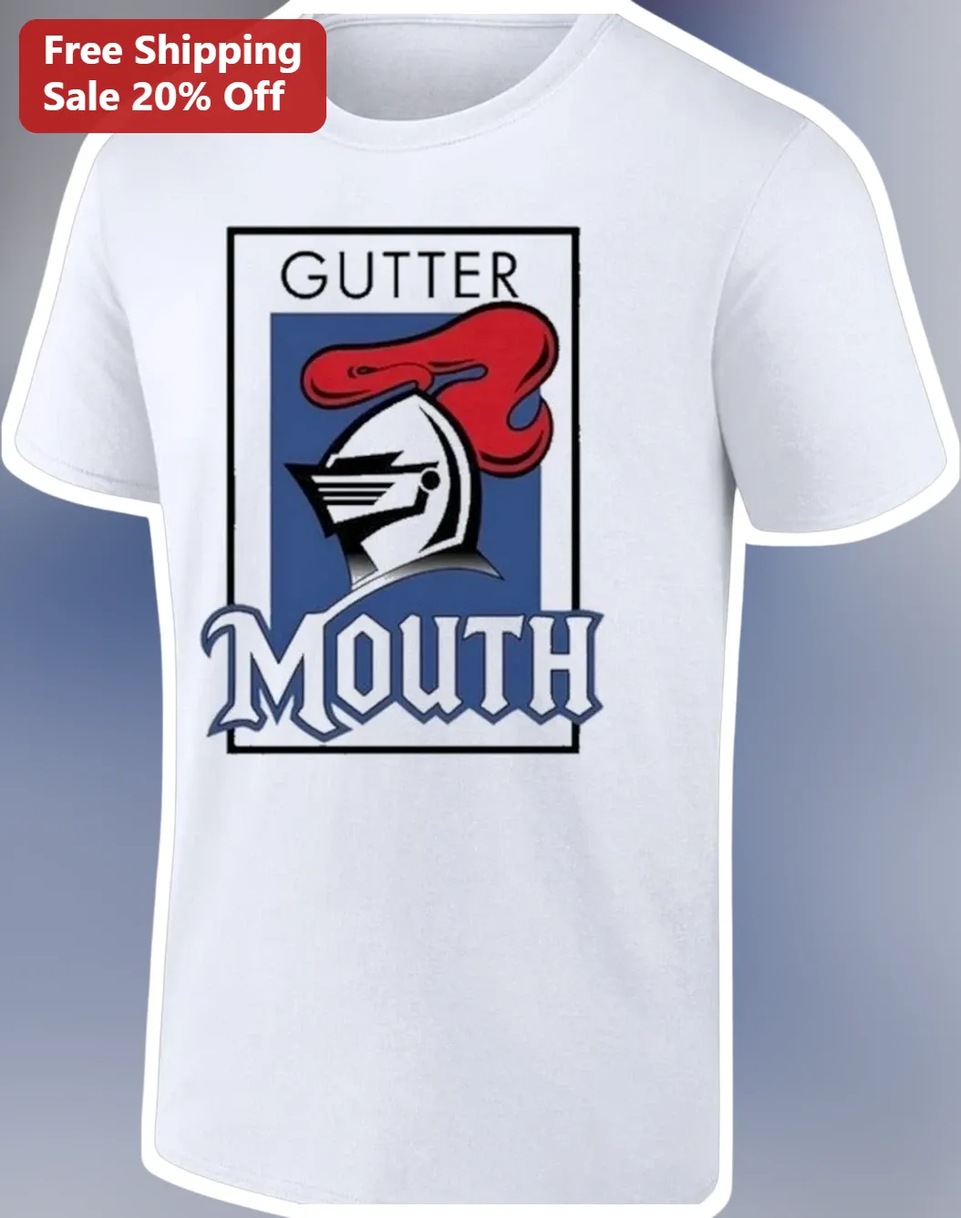 Gutter Mouth Tee Funny Medieval Knight Helmet Graphic T-Shirt for Punk Rock Fans