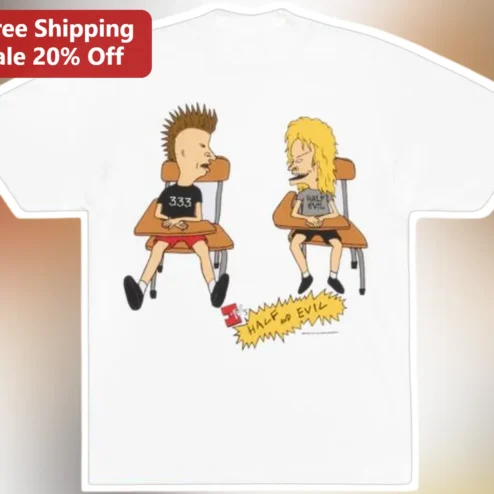 HALF AND EVIL Beavis and Butt-Head Graphic Tee 90s Nostalgia MTV Cartoon Shirt