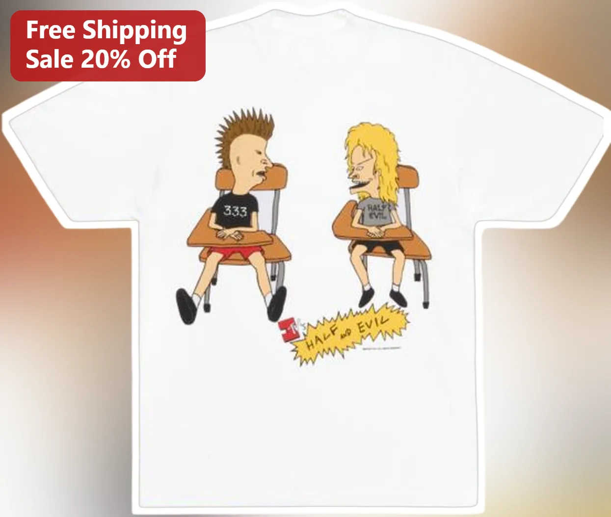 HALF AND EVIL Beavis and Butt-Head Graphic Tee 90s Nostalgia MTV Cartoon Shirt