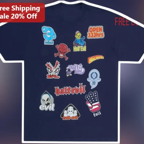 Half Evil Land Open 33hrs Sticker Bomb Graphic Tee