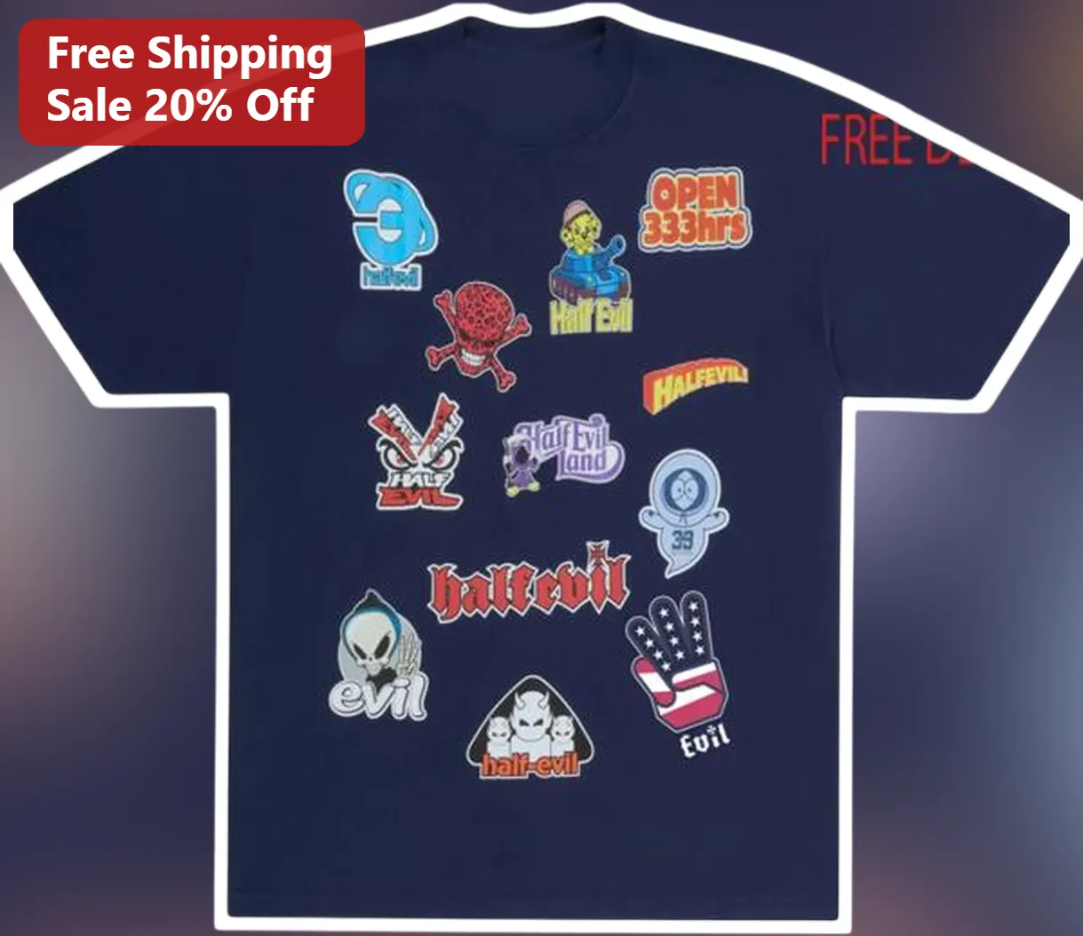 Half Evil Land Open 33hrs Sticker Bomb Graphic Tee