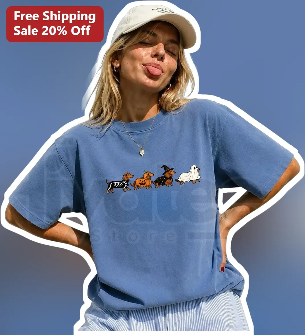 Halloween Costume Dachshund Dogs Graphic Tee Funny Dog Mom Gift