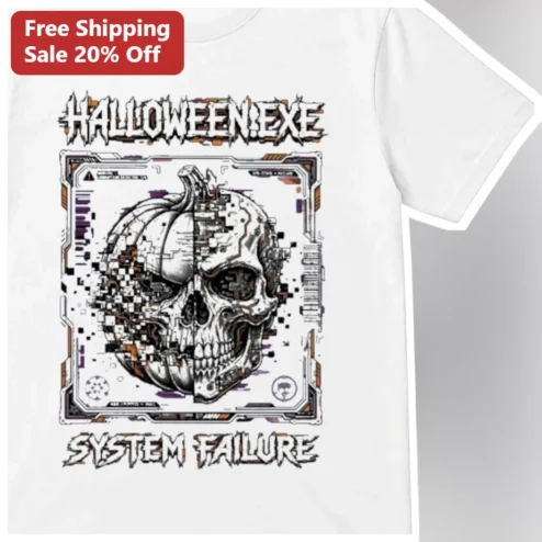 Halloween Exe System Failure Glitch Art Skull Pumpkin Tee