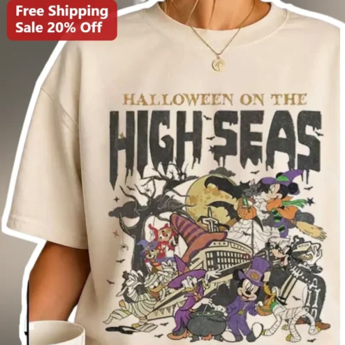 Halloween on the High Seas Disney Characters Vintage Graphic Tee