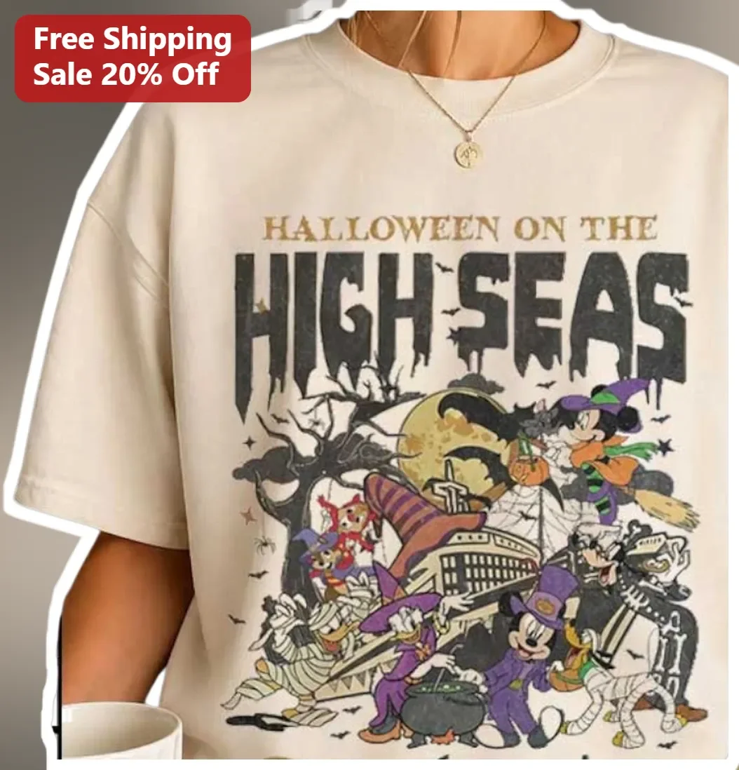 Halloween on the High Seas Disney Characters Vintage Graphic Tee