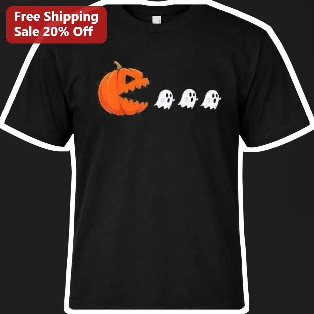 Halloween Pumpkin Blowing Ghosts Tee Cute Spooky Cartoon Jack-O-Lantern Graphic Shirt for Kids Adults