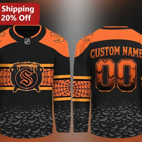 Halloween Spiderweb Hockey Jersey Personalized Custom Name Spooky Sports Gift