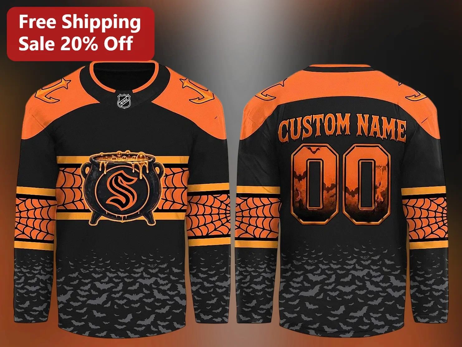 Halloween Spiderweb Hockey Jersey Personalized Custom Name Spooky Sports Gift