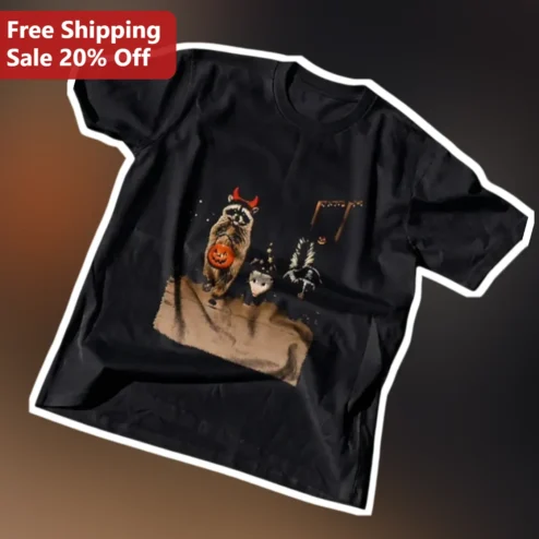 Halloween Trash Panda Animals Costume Graphic Tee Funny Raccoon Opossum Shirt