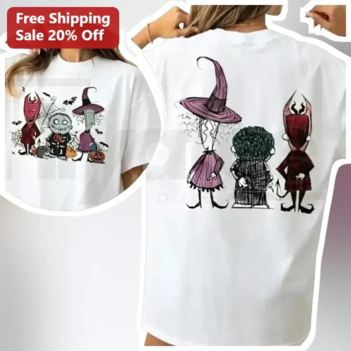 Halloween Witch Devil Monster Trio Tee Spooky Gothic Cute Graphic Shirt for Women Teens