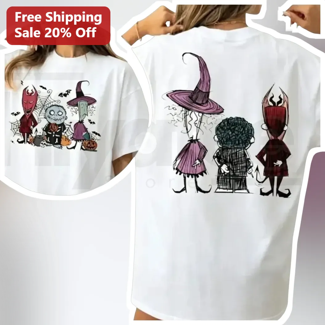 Halloween Witch Devil Monster Trio Tee Spooky Gothic Cute Graphic Shirt for Women Teens