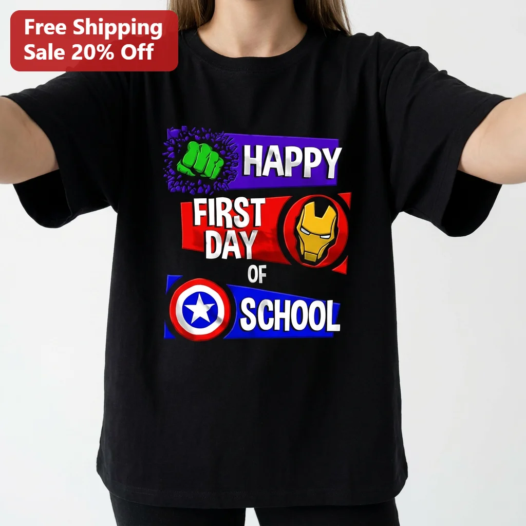 Happy First Day of School Marvel Avengers Tee, Hulk Iron Man Captain America Superhero Back to School Gift