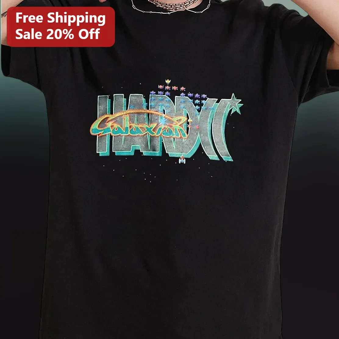 HARD GALAXION Retro Arcade Pixel Art Graphic Tee for Gamers