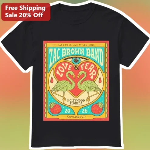 Hard Rock Live At Seminole Zac Brown Band Love And Fear Hollywood Florida September 19 Vintage Concert Graphic Tee