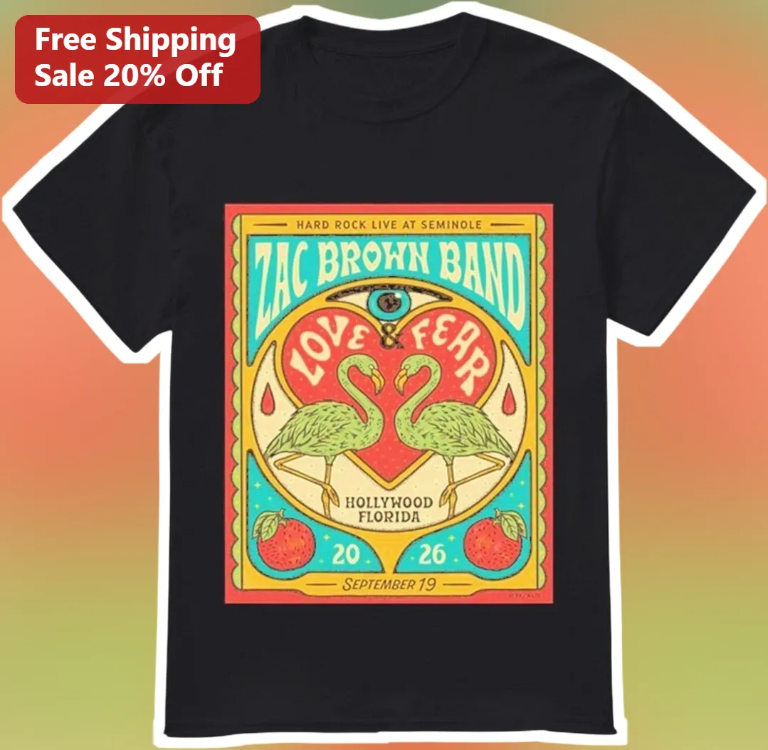 Hard Rock Live At Seminole Zac Brown Band Love And Fear Hollywood Florida September 19 Vintage Concert Graphic Tee