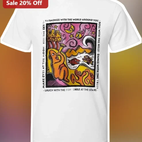 Harmonize With The World Nature Quote Psychedelic Bear Graphic Tee Gift For Hippies