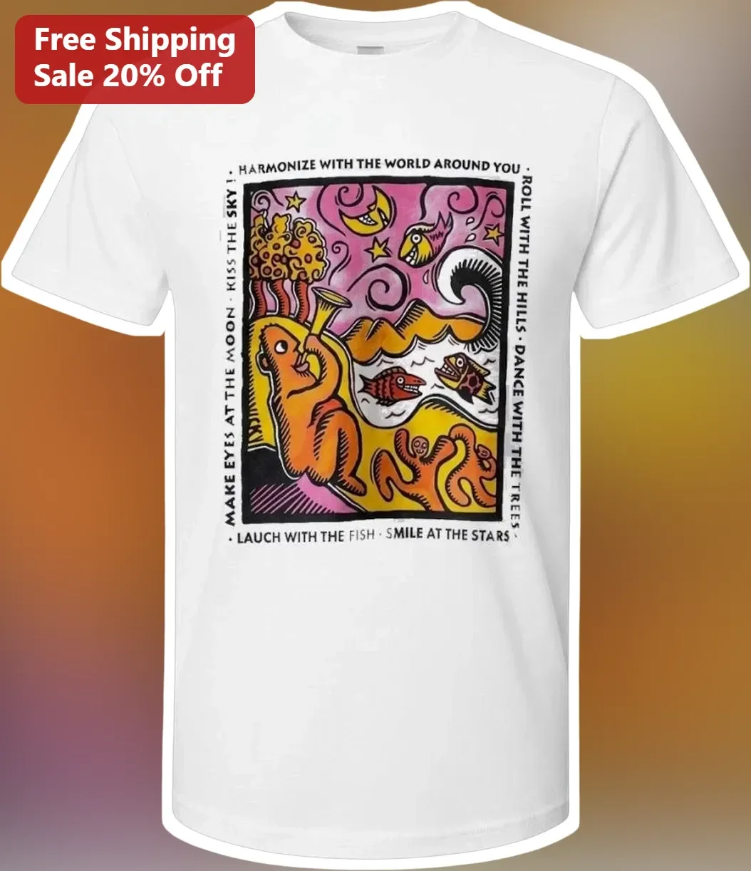 Harmonize With The World Nature Quote Psychedelic Bear Graphic Tee Gift For Hippies