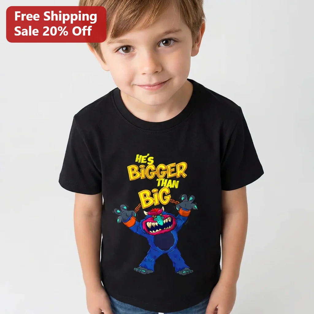 He's Bigger Than Big Monster Tee, Funny Cartoon Monster Graphic T-Shirt for Kids, Big Blue Monster Gift for Boys