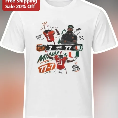 Heisman Pose Good Things Take Time Mario Cristobal Miami Hurricanes Football Graphic Tee