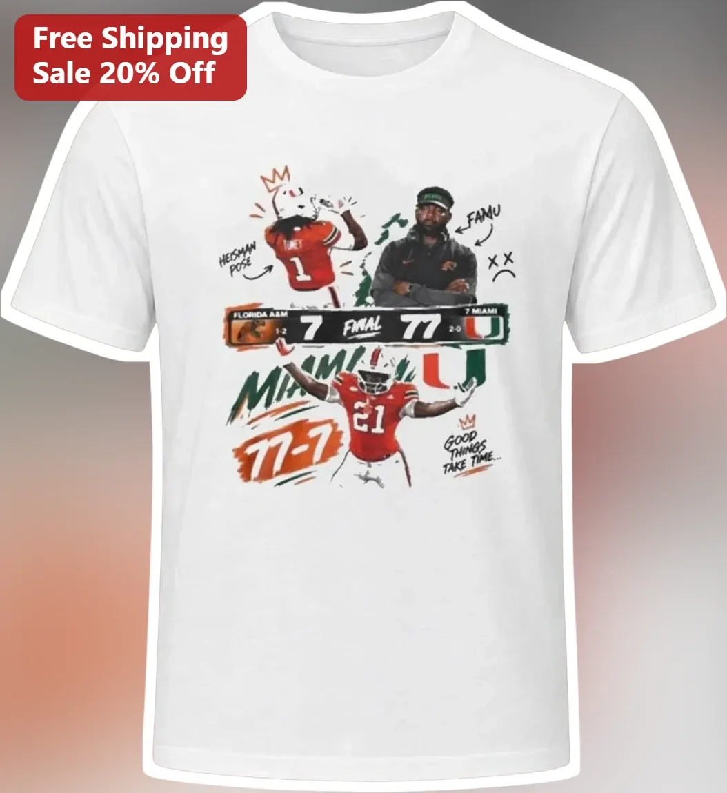 Heisman Pose Good Things Take Time Mario Cristobal Miami Hurricanes Football Graphic Tee