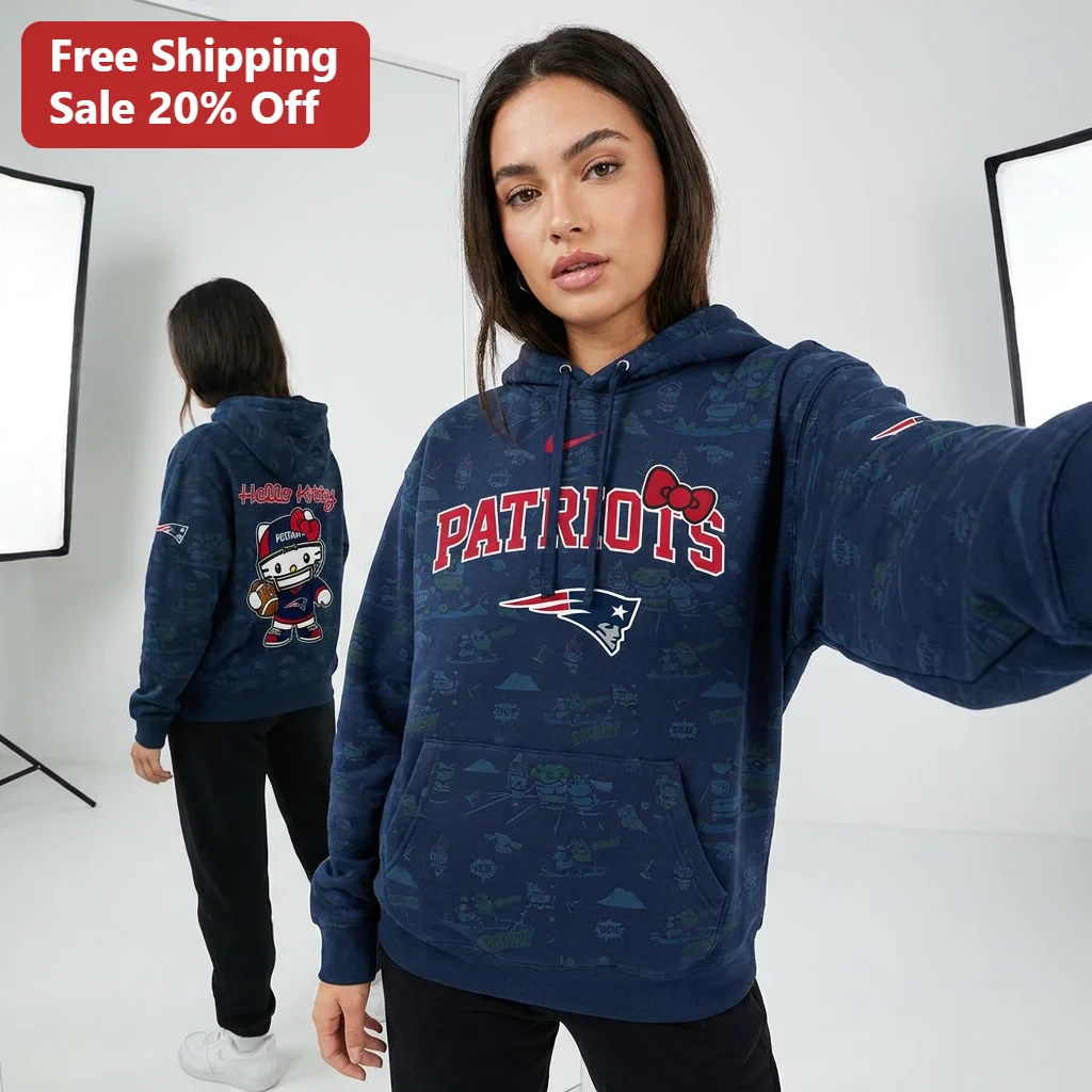 Hello Kitty Patriots Hoodie, New England Football Fan Gift for Her or Him