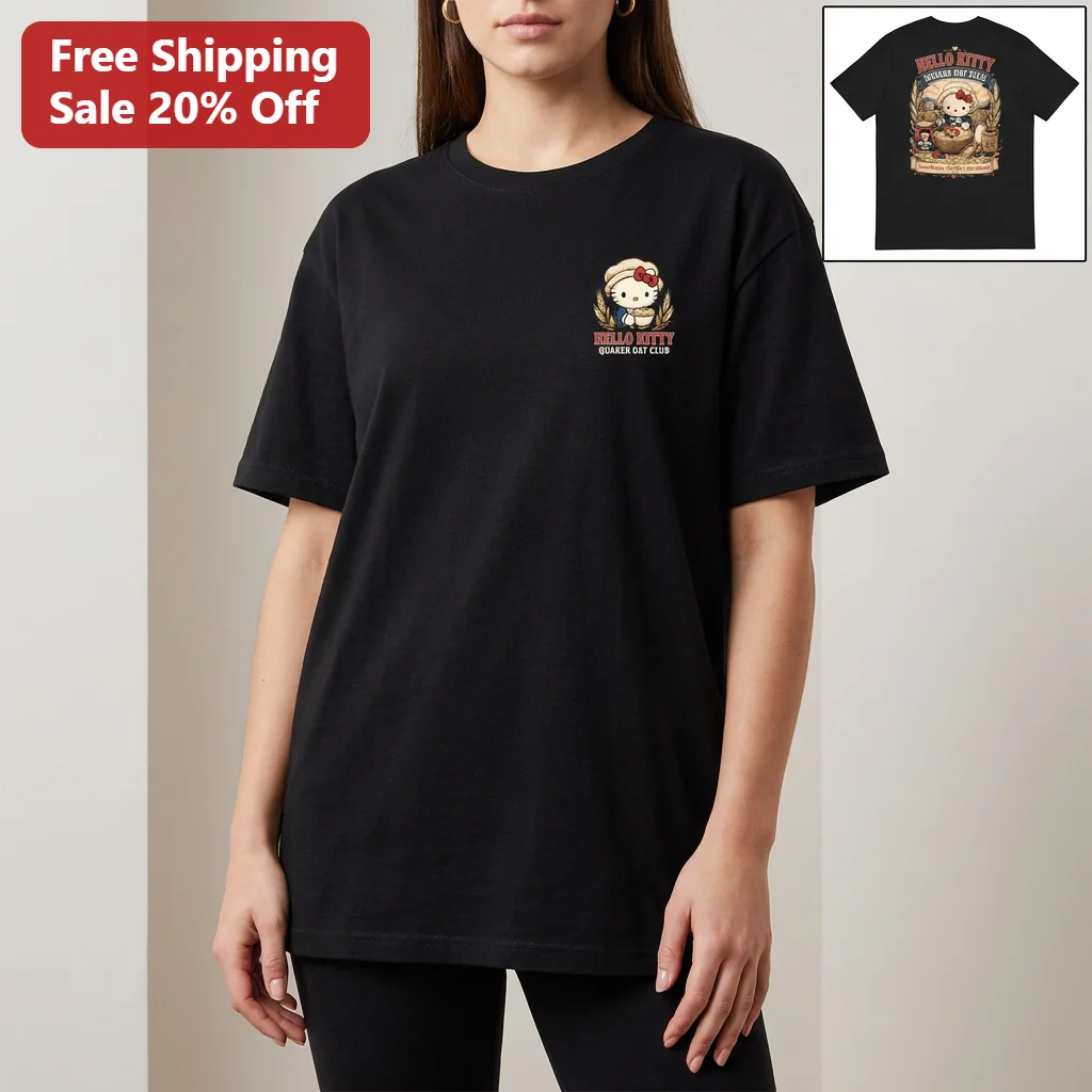 Hello Kitty Quaker Oat Club Sweet Mornings Cozy Vibes Classic Comfort Graphic Tee