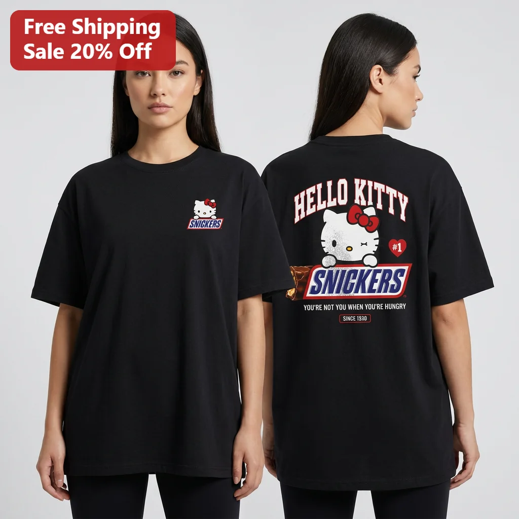 Hello Kitty Snickers You're Not You When You're Hungry Graphic Tee Since 1930 Vintage Slogan Shirt