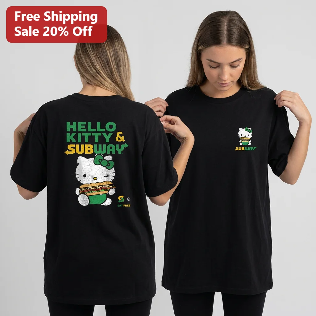 Hello Kitty Subway Tee Vintage Distressed Kawaii Food Collab Graphic Shirt