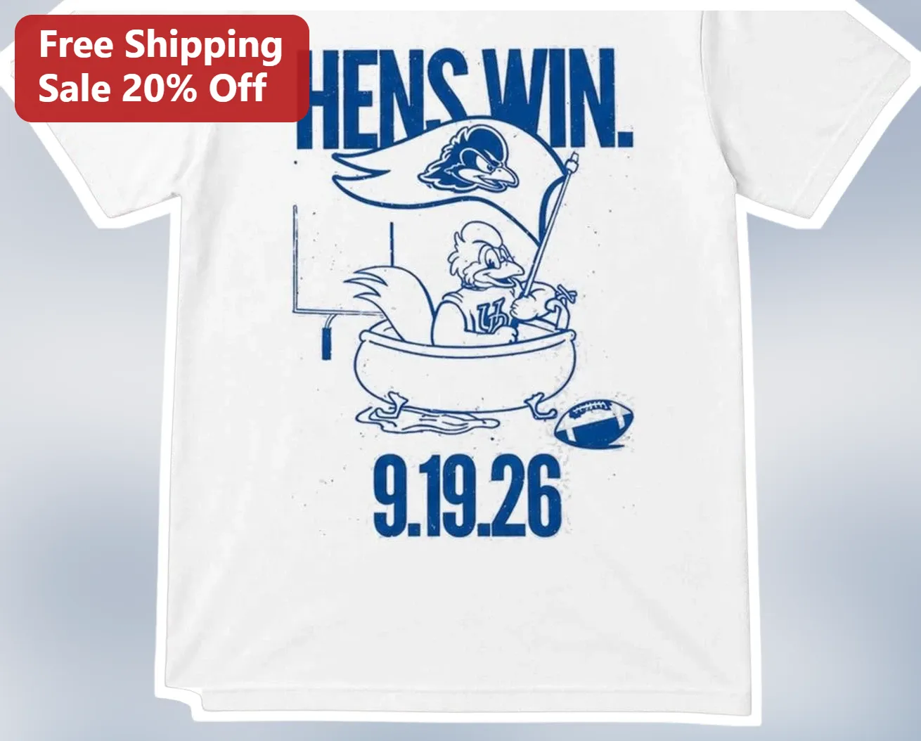 Hens Win Graphic Tee Vintage College Football Fan Shirt for University of Delaware Alumni