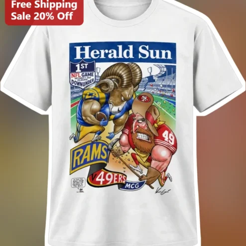 Herald Sun Rams vs 49ers Tee Vintage MCG NFL Game Down Under Souvenir Shirt