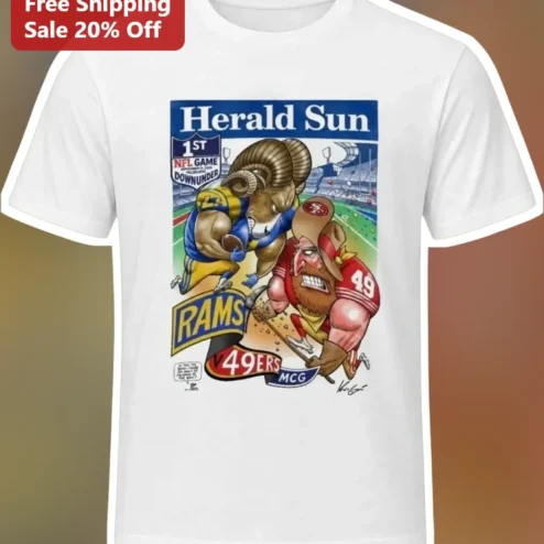Herald Sun Rams vs 49ers Vintage Newspaper Graphic Tee NFL Melbourne Souvenir Shirt