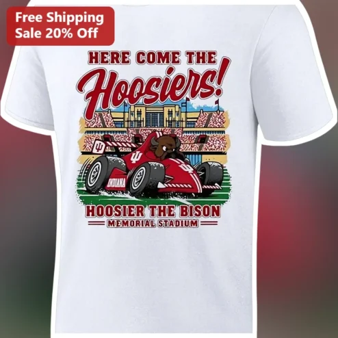 Here Come The Hoosiers Vintage Bison Racing Graphic Tee Indiana University Football Fan Gear