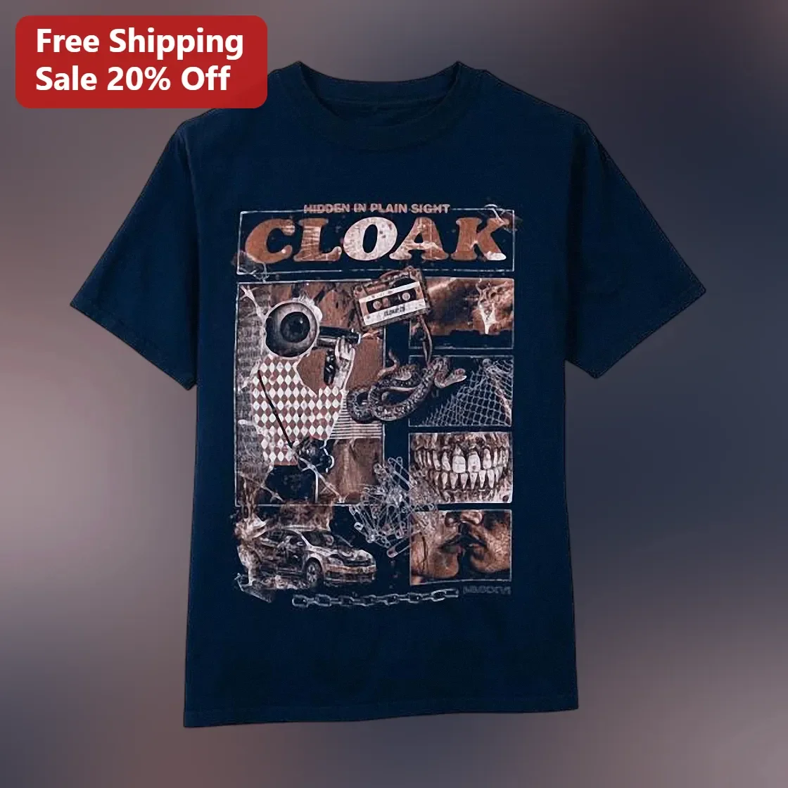 Hidden In Plain Sight Cloak Tee Mystery Grunge Collage Graphic Shirt