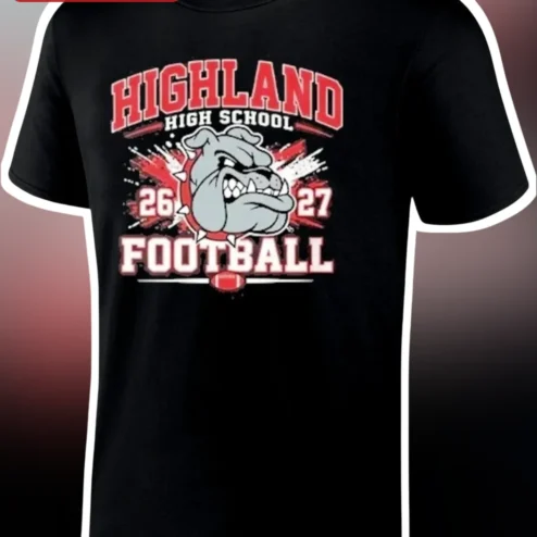 Highland High School Football Bulldog Mascot Tee Game Day Apparel for Students Alumni Fans