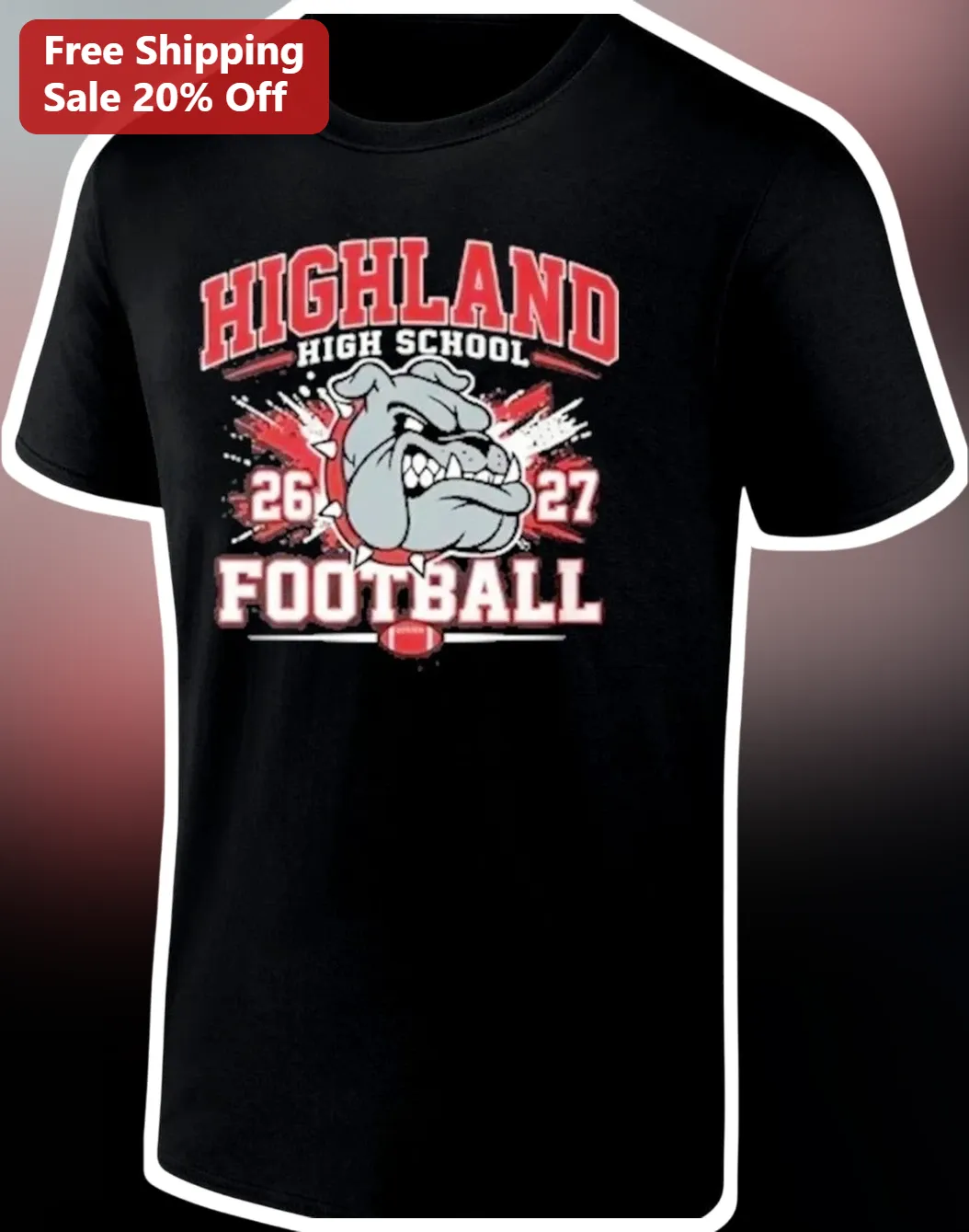Highland High School Football Bulldog Mascot Tee Game Day Apparel for Students Alumni Fans