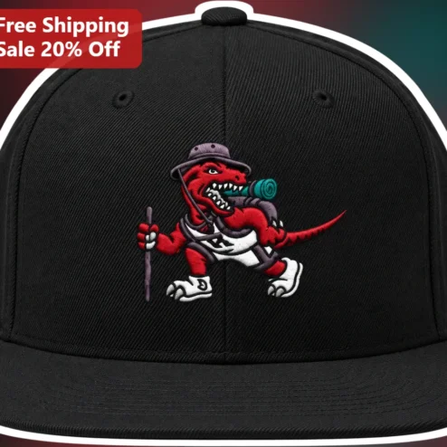 Hiking Dinosaur Snapback Hat Embroidered T-Rex Adventure Cap for Kids Men