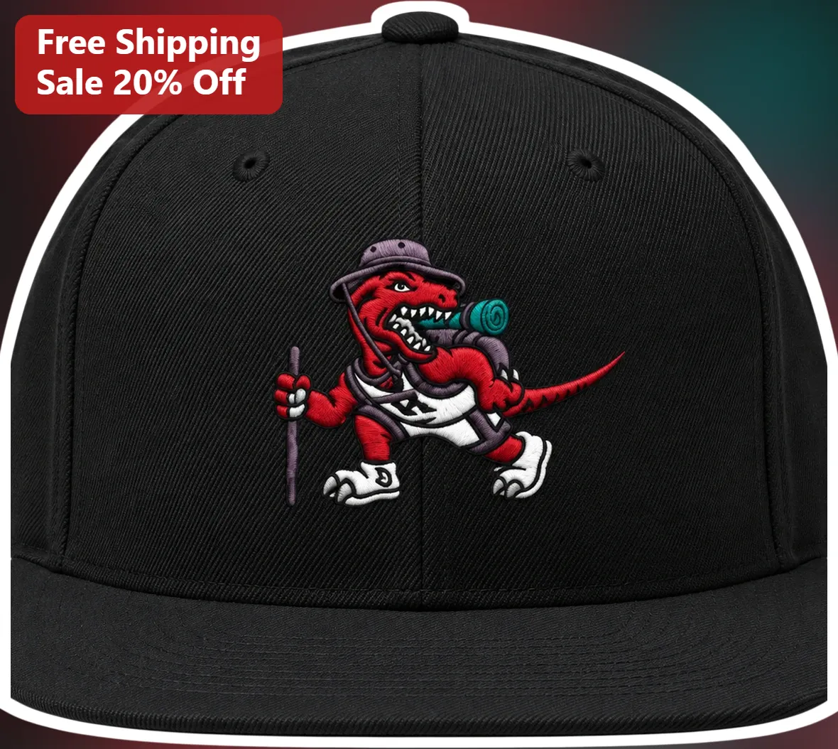 Hiking Dinosaur Snapback Hat Embroidered T-Rex Adventure Cap for Kids Men