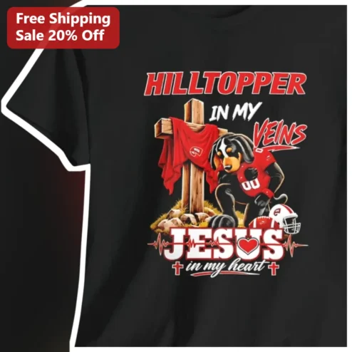 Hilltopper In My Veins Jesus In My Heart Tee Christian Football Fan Gift