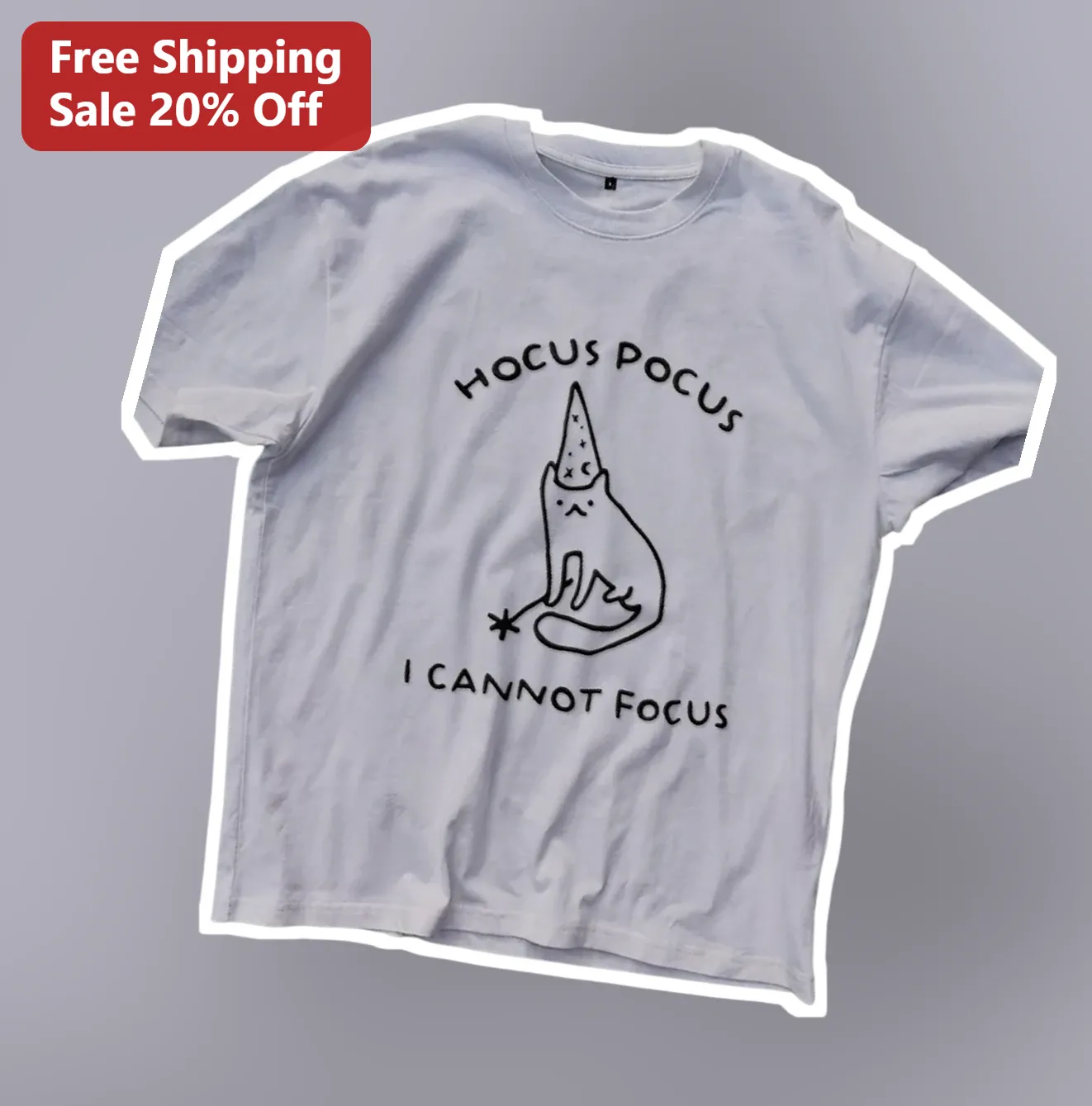 Hocus Pocus I Cannot Focus Wizard Cat Graphic Tee Halloween Gift for Women Men