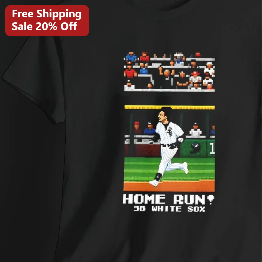 HOME RUN 3B WHITE SOX Tee Retro 8-Bit Pixel Art Baseball Shirt Gift for White Sox Fans