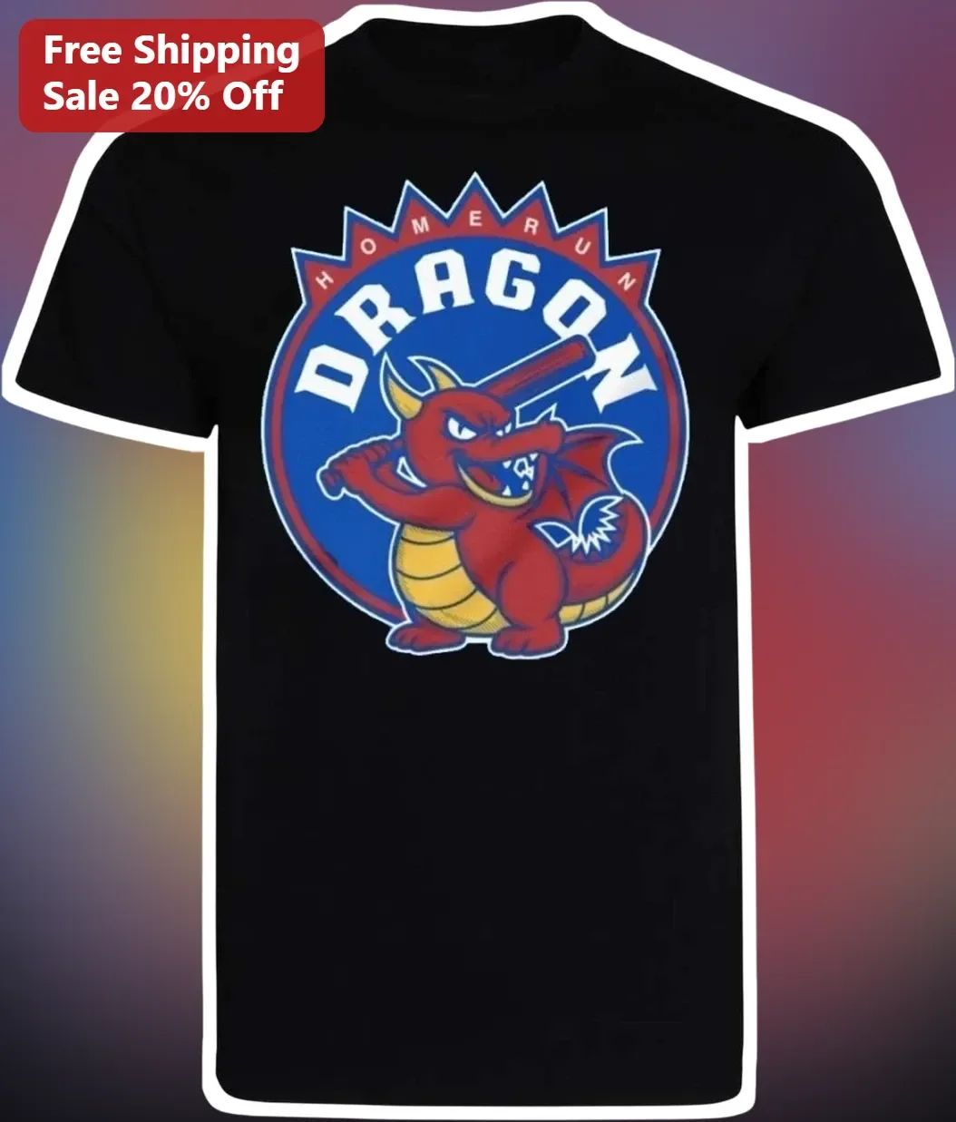 Homerun Dragon Tee Baseball Fan Gift Retro Mascot Cartoon Shirt