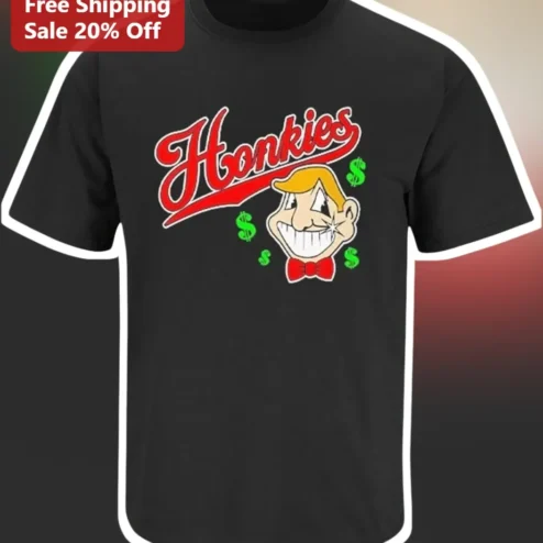 Honkies Tee Retro Cartoon Character with Gold Tooth and Dollar Signs Funny Novelty Gift Black Cotton Shirt